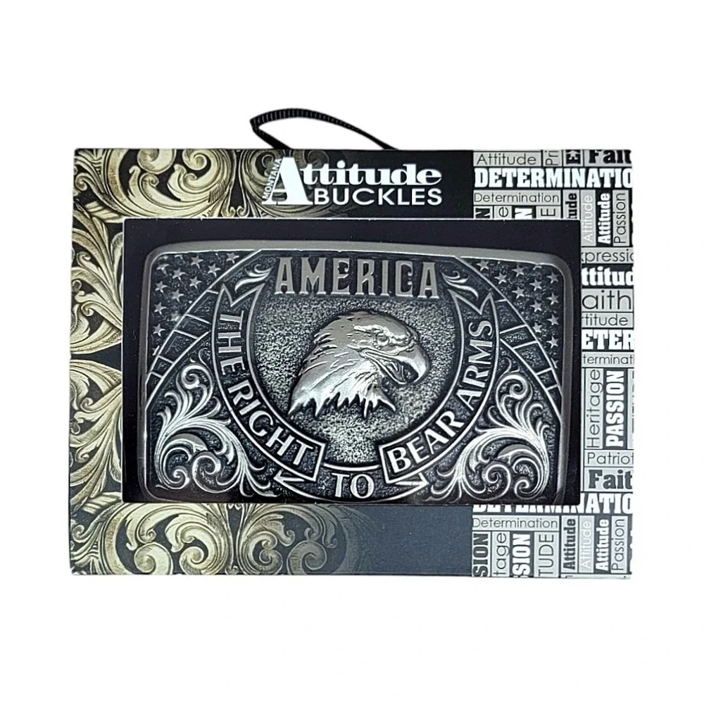 Montana Silversmiths Eagle Right‎ To Bear Arms Patriotic Buckle Retail $45 - NEW